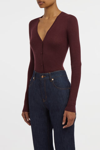 Aiste Knit Cardigan in Bordeaux Cashmere Silk with Hemp