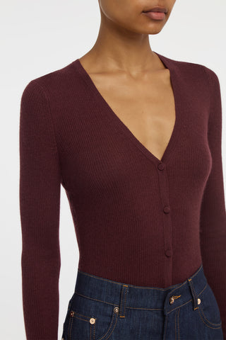 Aiste Knit Cardigan in Bordeaux Cashmere Silk with Hemp