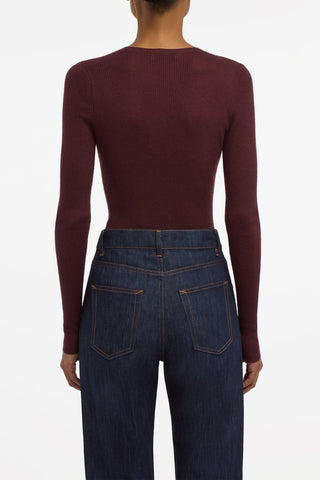Anges Knit Henley in Bordeaux Cashmere Silk with Hemp