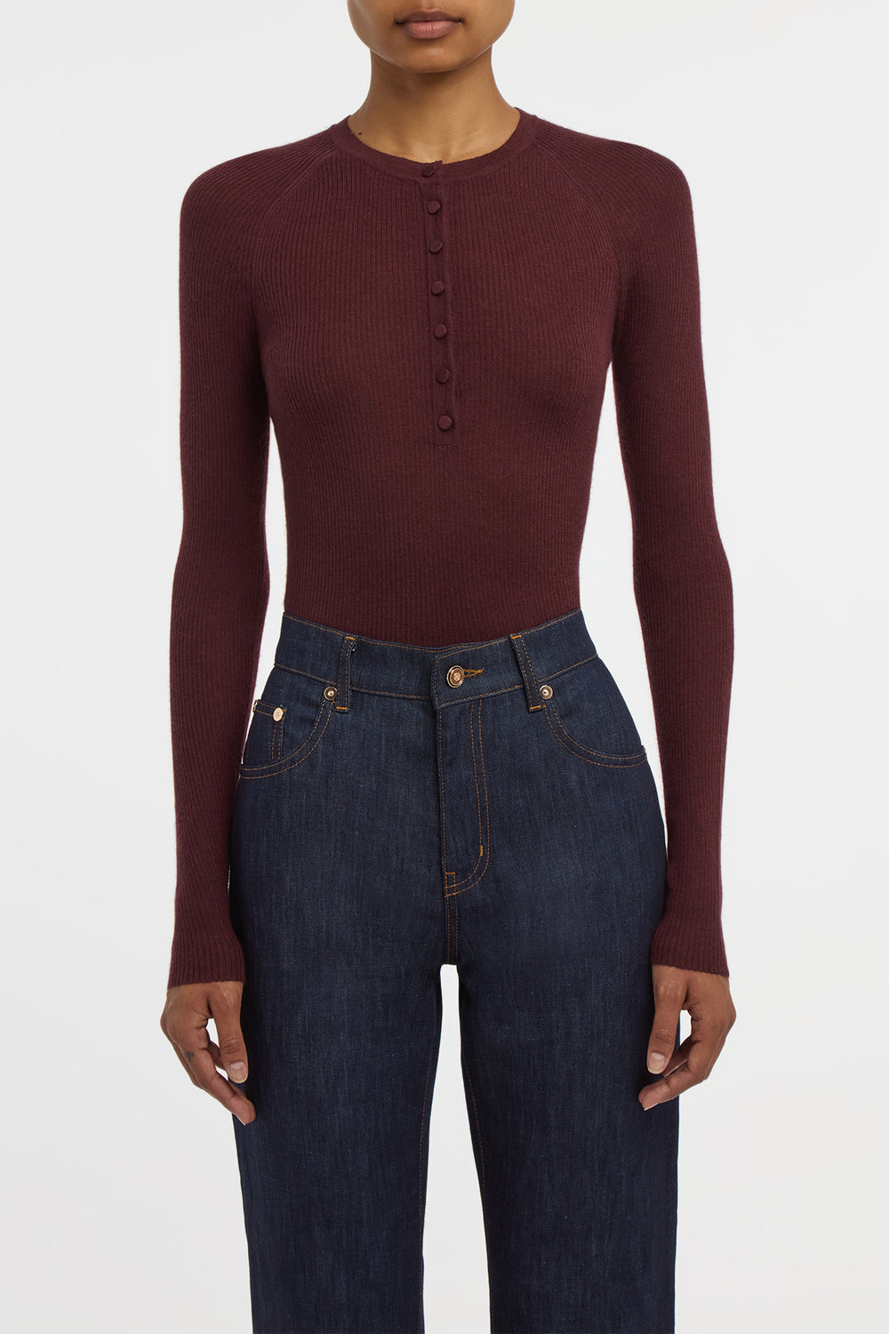 Anges Knit Henley in Bordeaux Cashmere Silk with Hemp