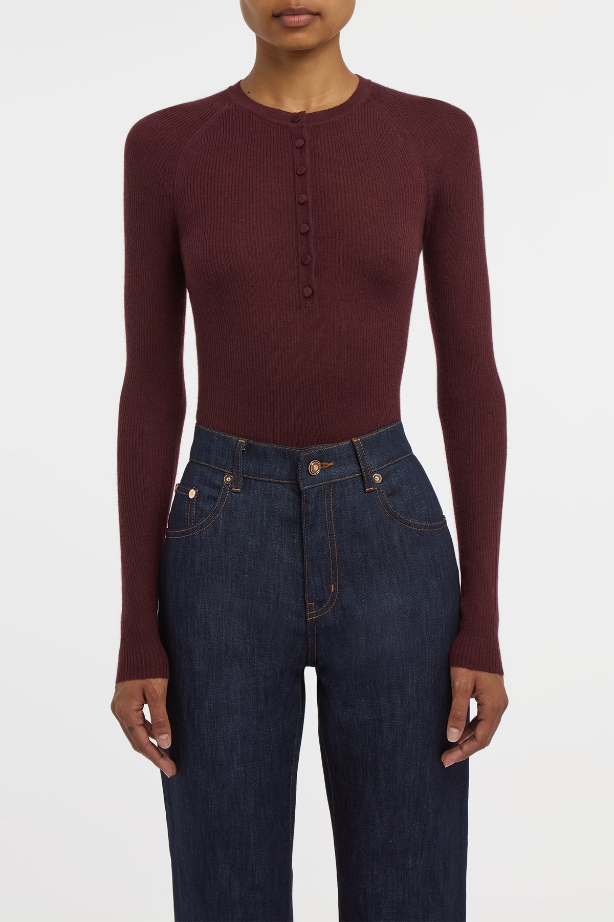 Anges Knit Henley in Bordeaux Cashmere Silk with Hemp