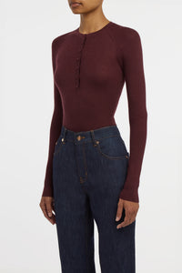 Anges Knit Henley in Bordeaux Cashmere Silk with Hemp