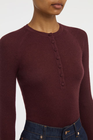 Anges Knit Henley in Bordeaux Cashmere Silk with Hemp
