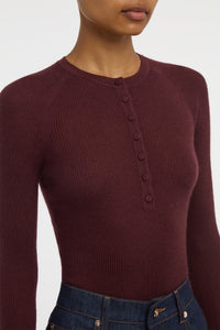 Anges Knit Henley in Bordeaux Cashmere Silk with Hemp