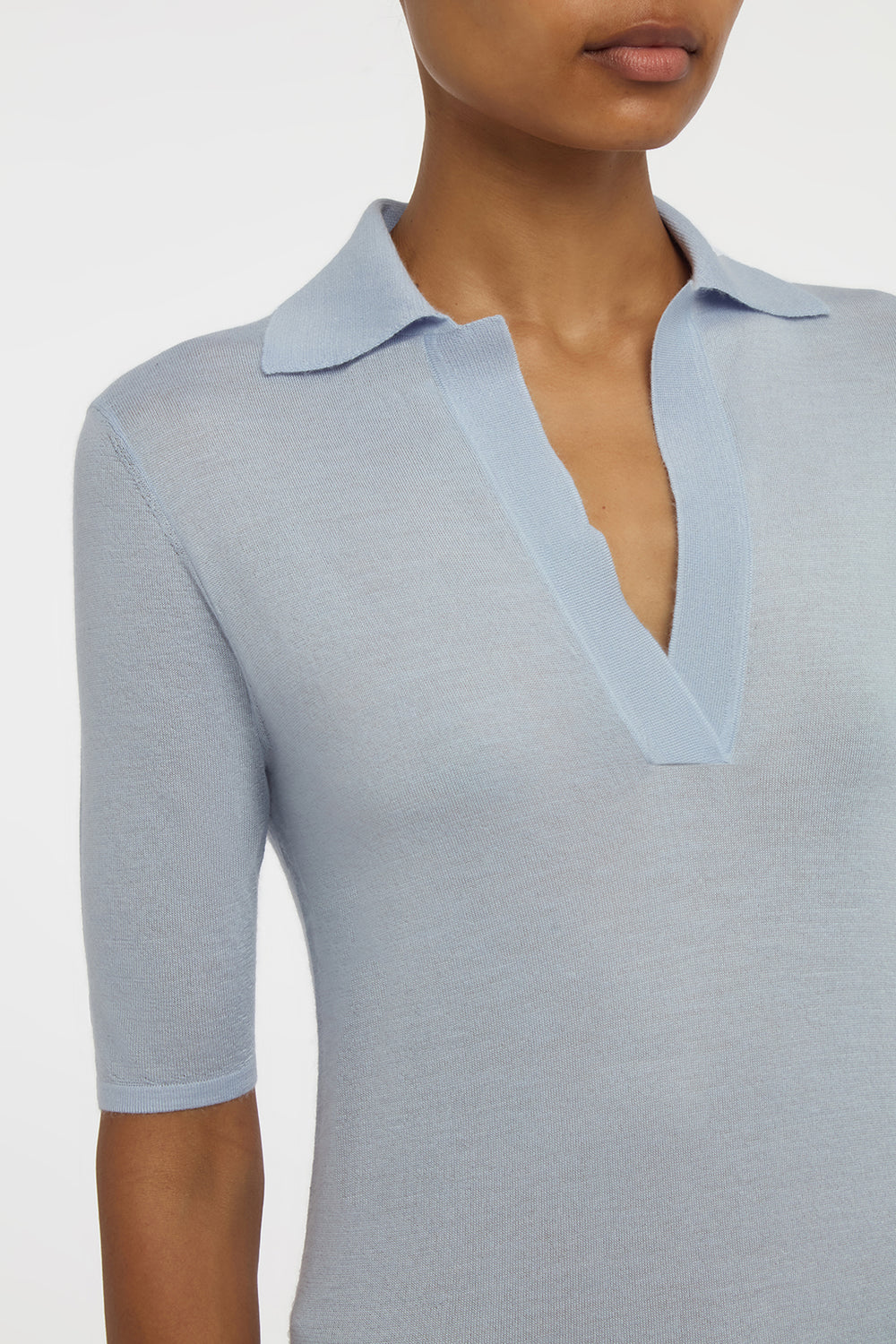 Caius Knit Short Sleeve Polo in Halogen Blue Cashmere Silk