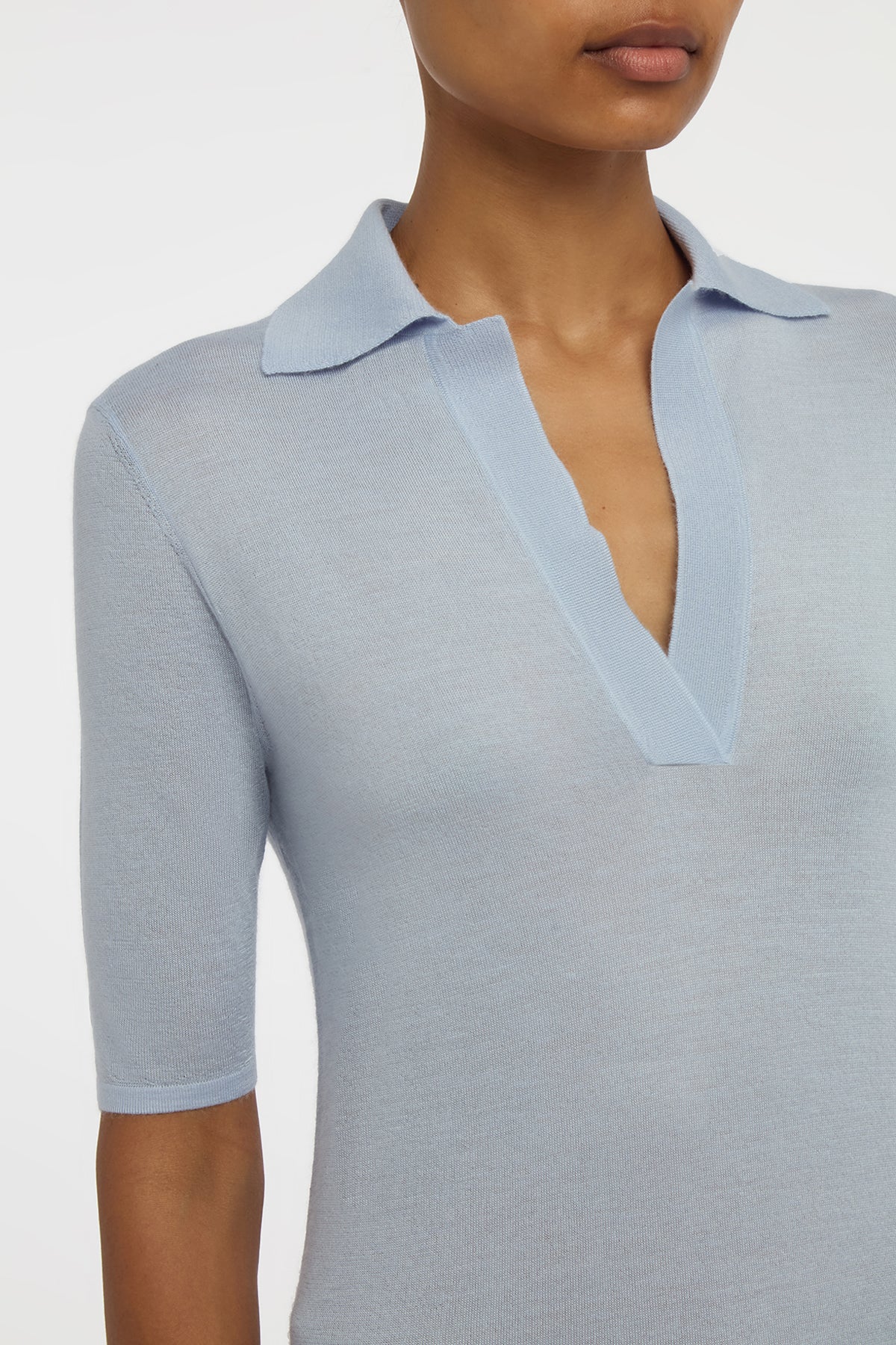 Caius Knit Short Sleeve Polo in Halogen Blue Cashmere Silk