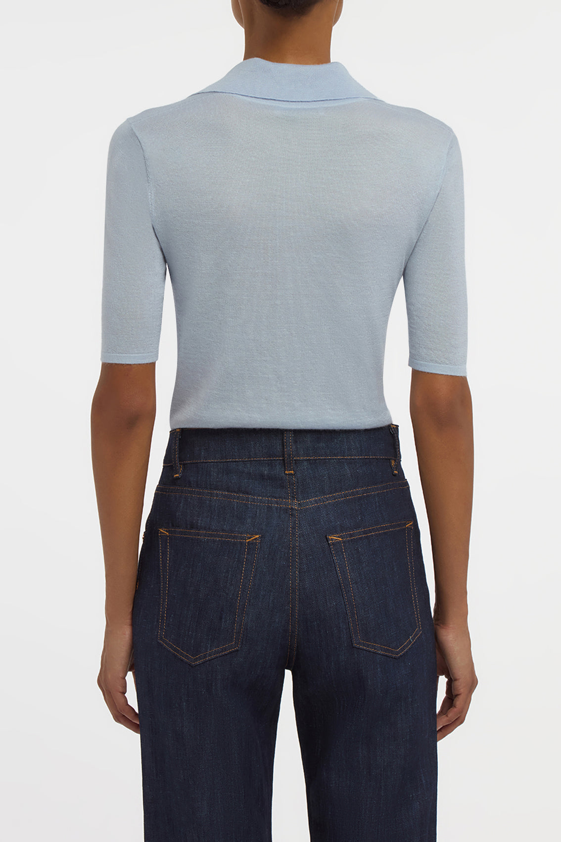 Caius Knit Short Sleeve Polo in Halogen Blue Cashmere Silk