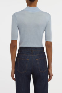 Caius Knit Short Sleeve Polo in Halogen Blue Cashmere Silk