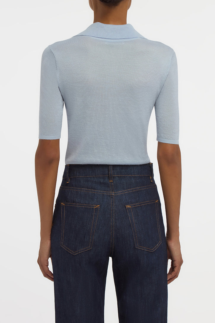 Caius Knit Short Sleeve Polo in Halogen Blue Cashmere Silk