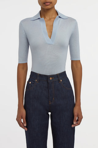 Caius Knit Short Sleeve Polo in Halogen Blue Cashmere Silk