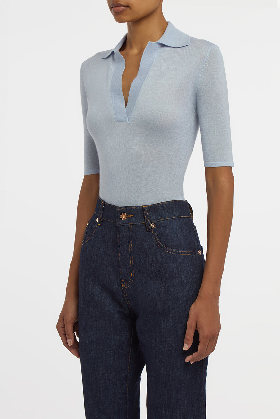 Caius Knit Short Sleeve Polo in Halogen Blue Cashmere Silk