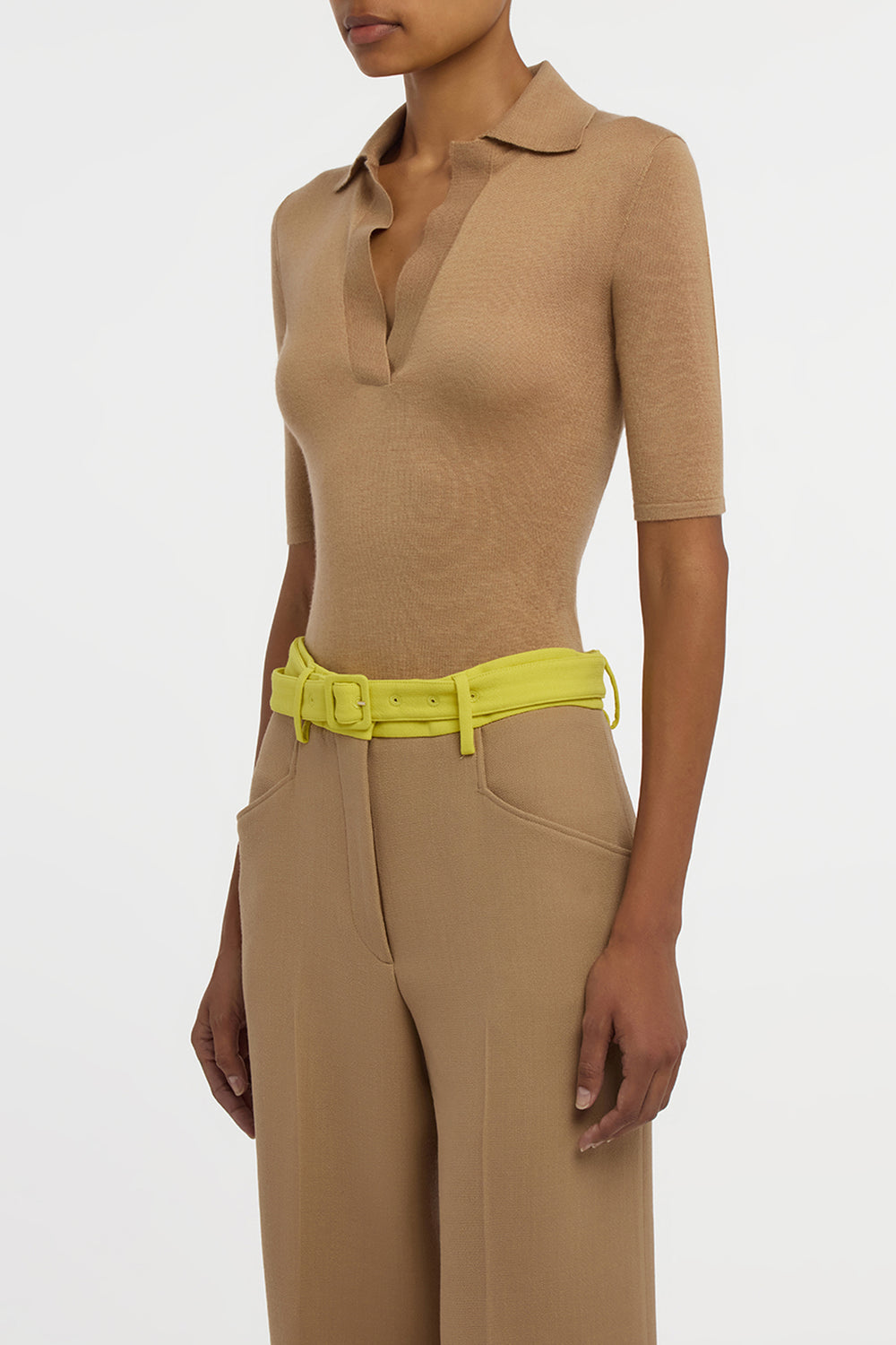 Caius Knit Short Sleeve Polo in Camel Cashmere Silk