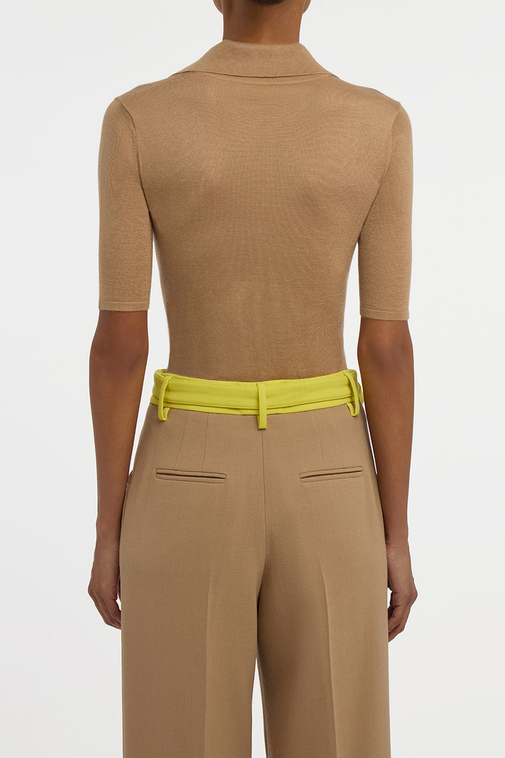 Caius Knit Short Sleeve Polo in Camel Cashmere Silk