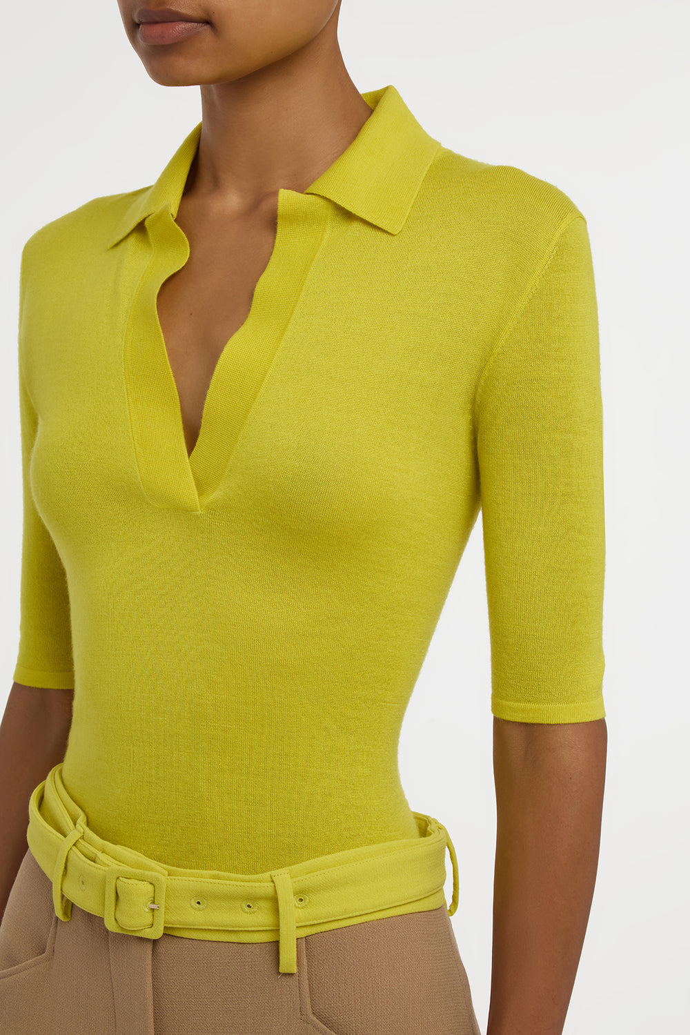Caius Knit Short Sleeve Polo in Citrine Cashmere Silk