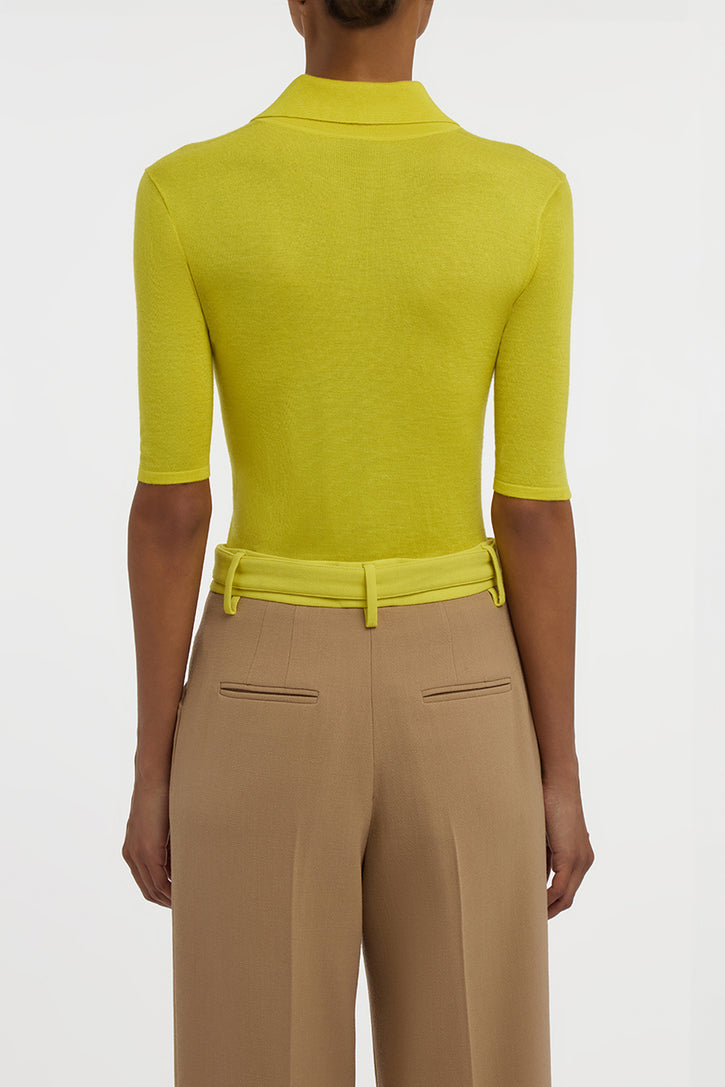 Caius Knit Short Sleeve Polo in Citrine Cashmere Silk