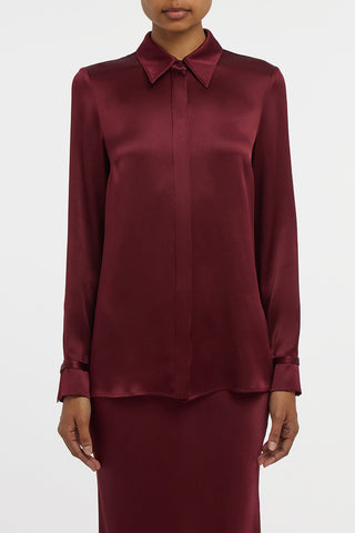 Cruz Shirt in Bordeaux Silk Satin