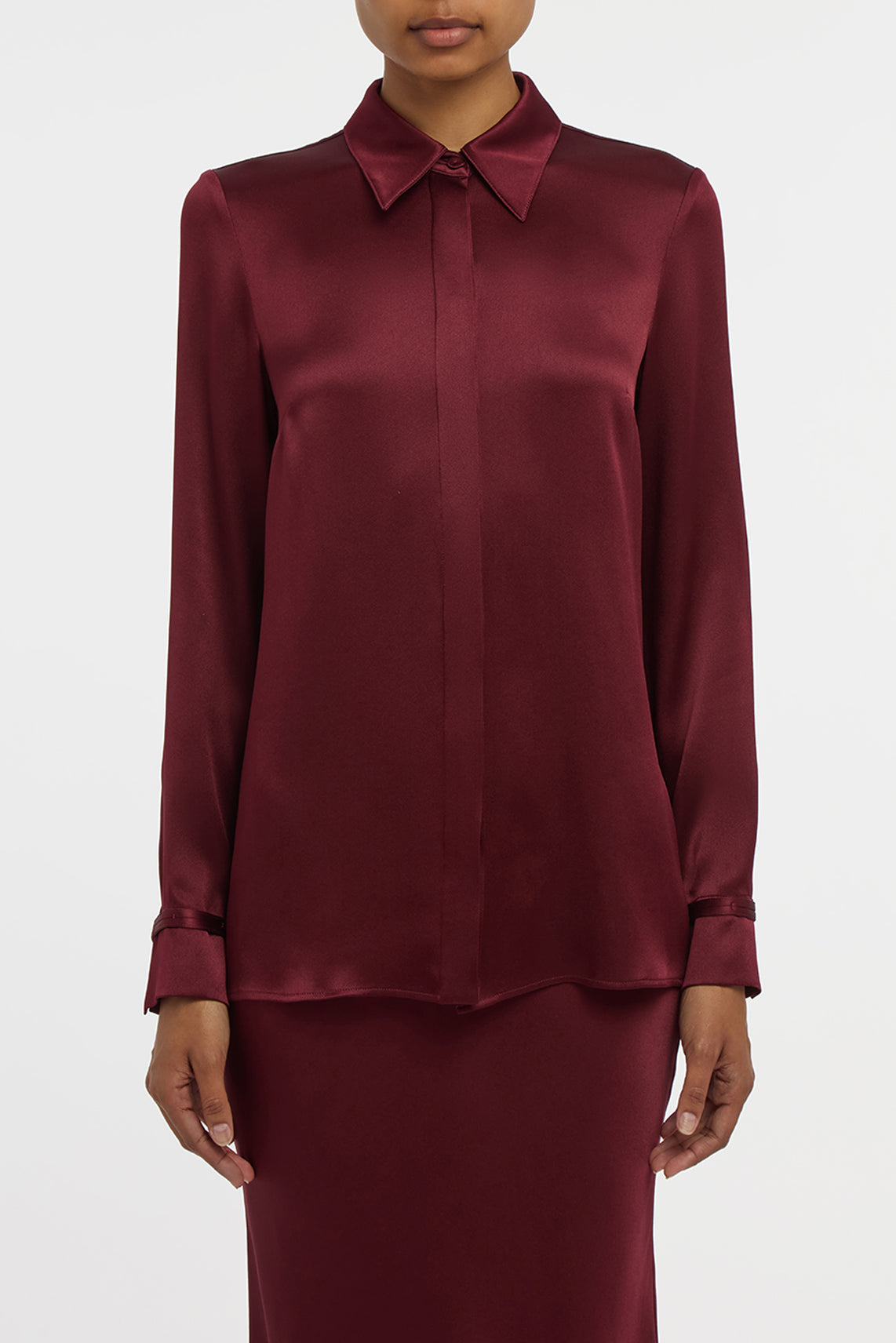 Cruz Shirt in Bordeaux Silk Satin