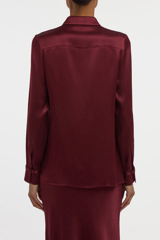 Cruz Shirt in Bordeaux Silk Satin