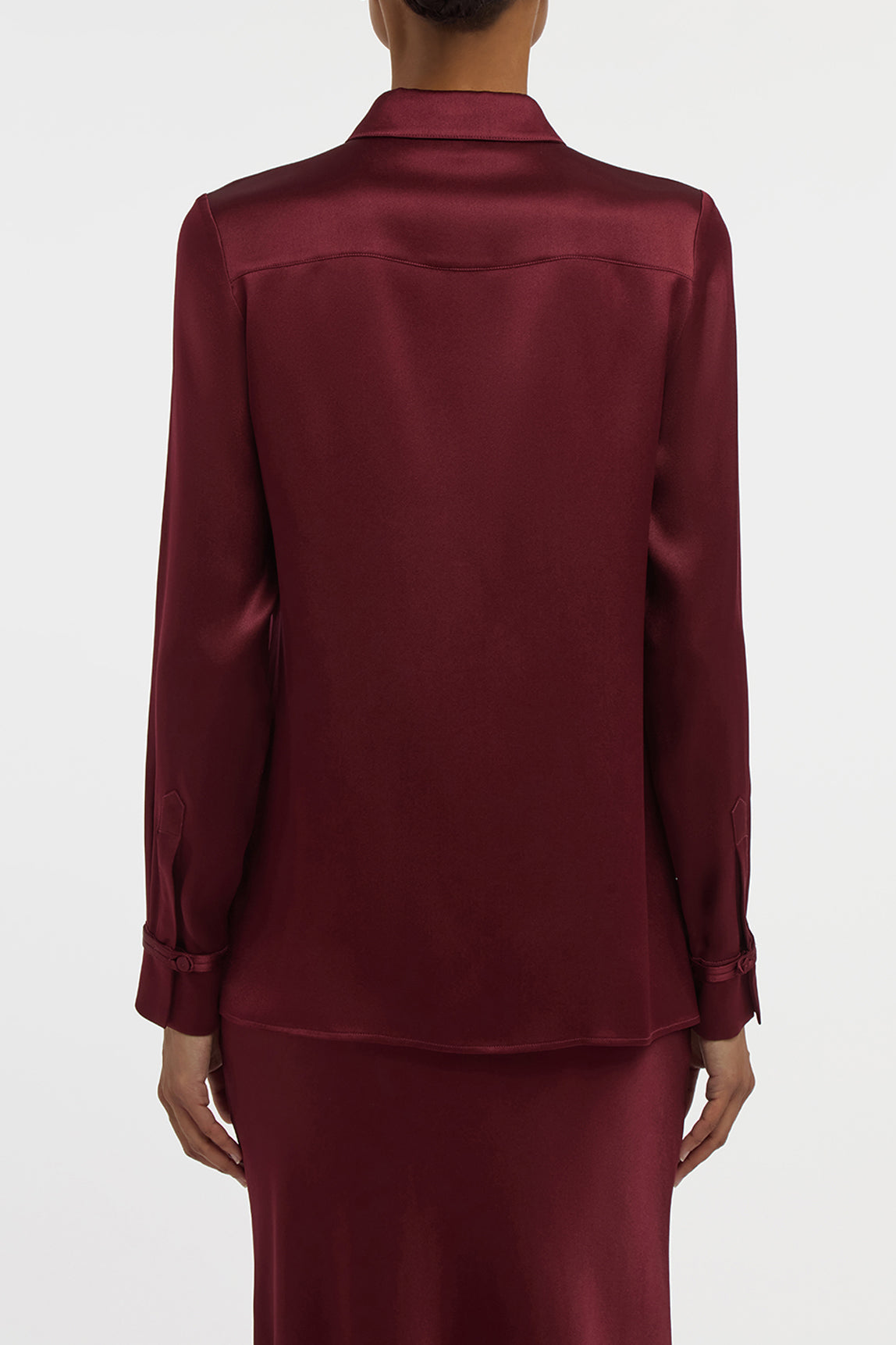 Cruz Shirt in Bordeaux Silk Satin