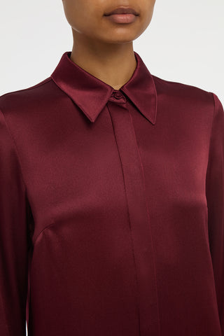 Cruz Shirt in Bordeaux Silk Satin