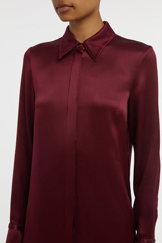 Cruz Shirt in Bordeaux Silk Satin