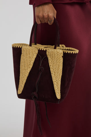 Small Marija Tote Bag in Bordeaux Suede & Raffia