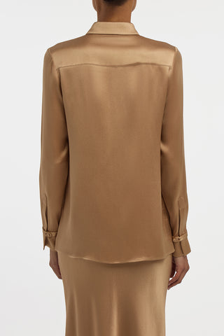 Cruz Shirt in Camel Silk Satin
