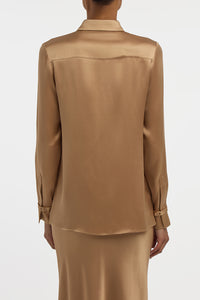 Cruz Shirt in Camel Silk Satin