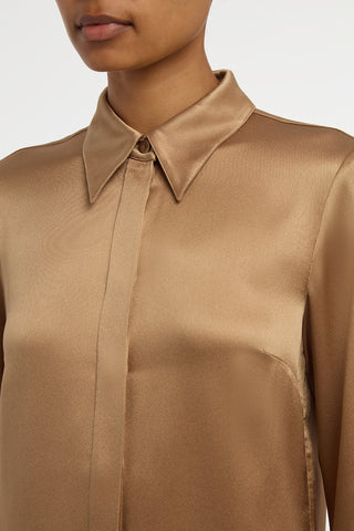 Cruz Shirt in Camel Silk Satin