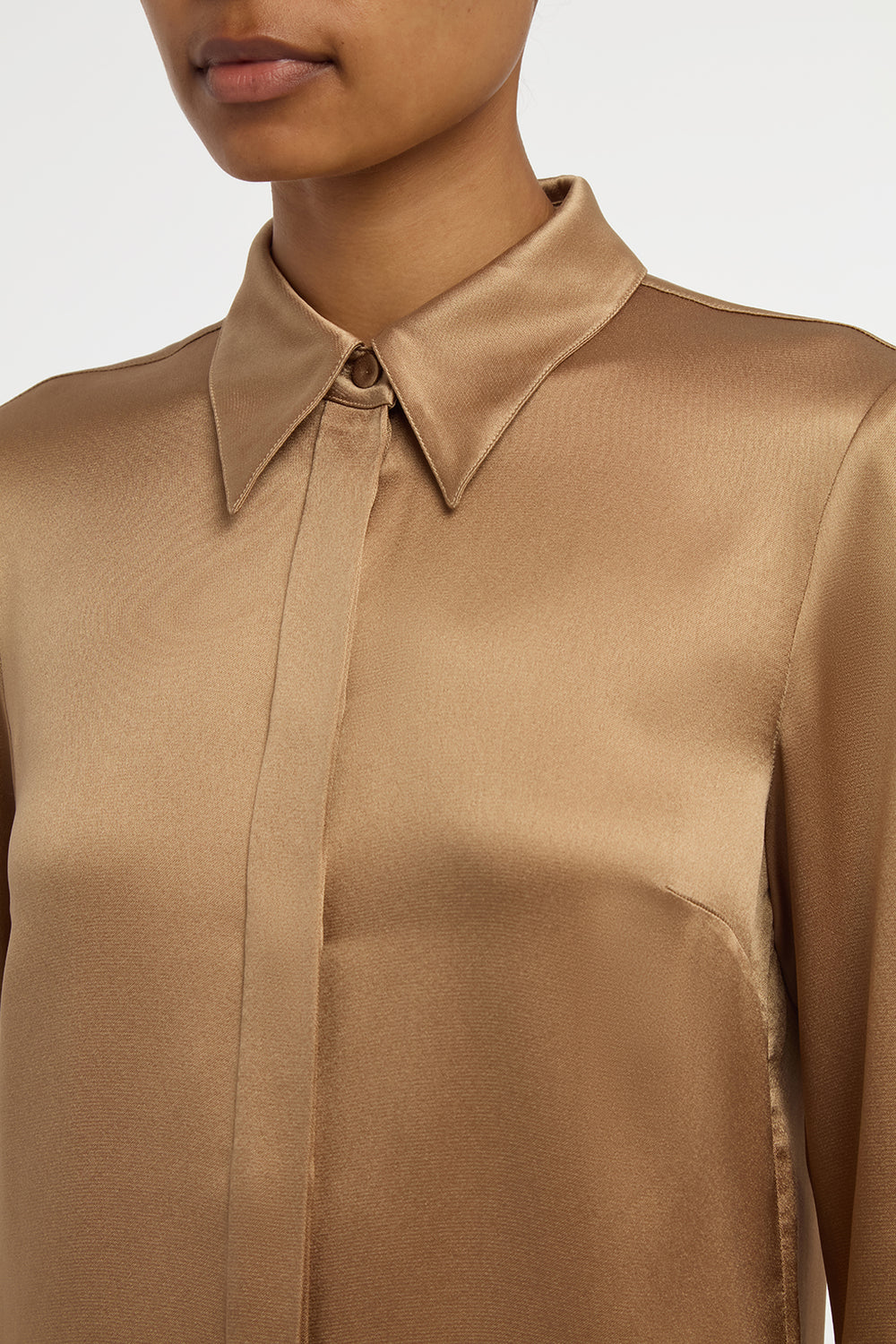 Cruz Shirt in Camel Silk Satin