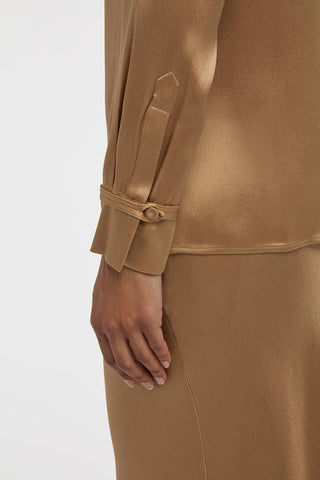 Cruz Shirt in Camel Silk Satin