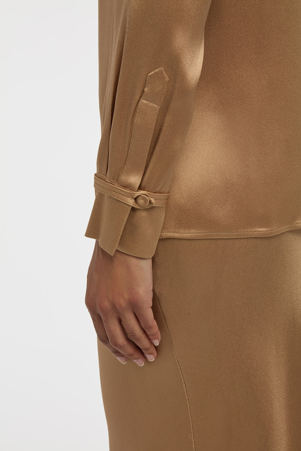 Cruz Shirt in Camel Silk Satin