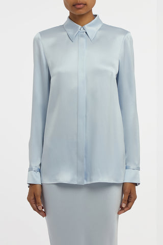 Cruz Shirt in Light Blue Silk Satin