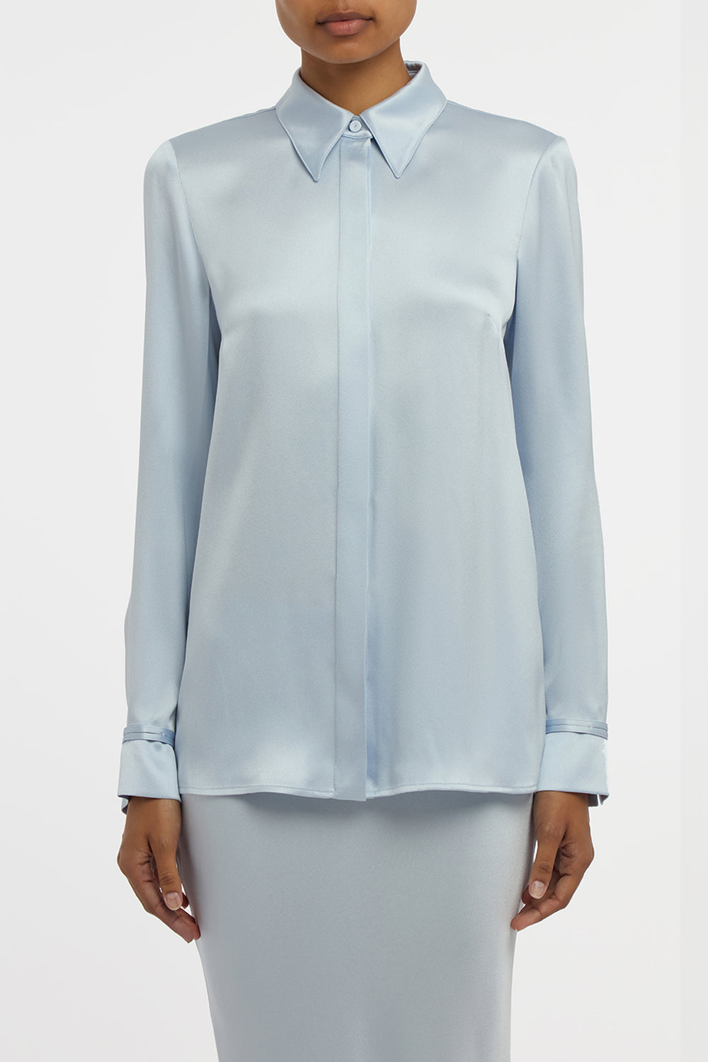 Cruz Shirt in Light Blue Silk Satin