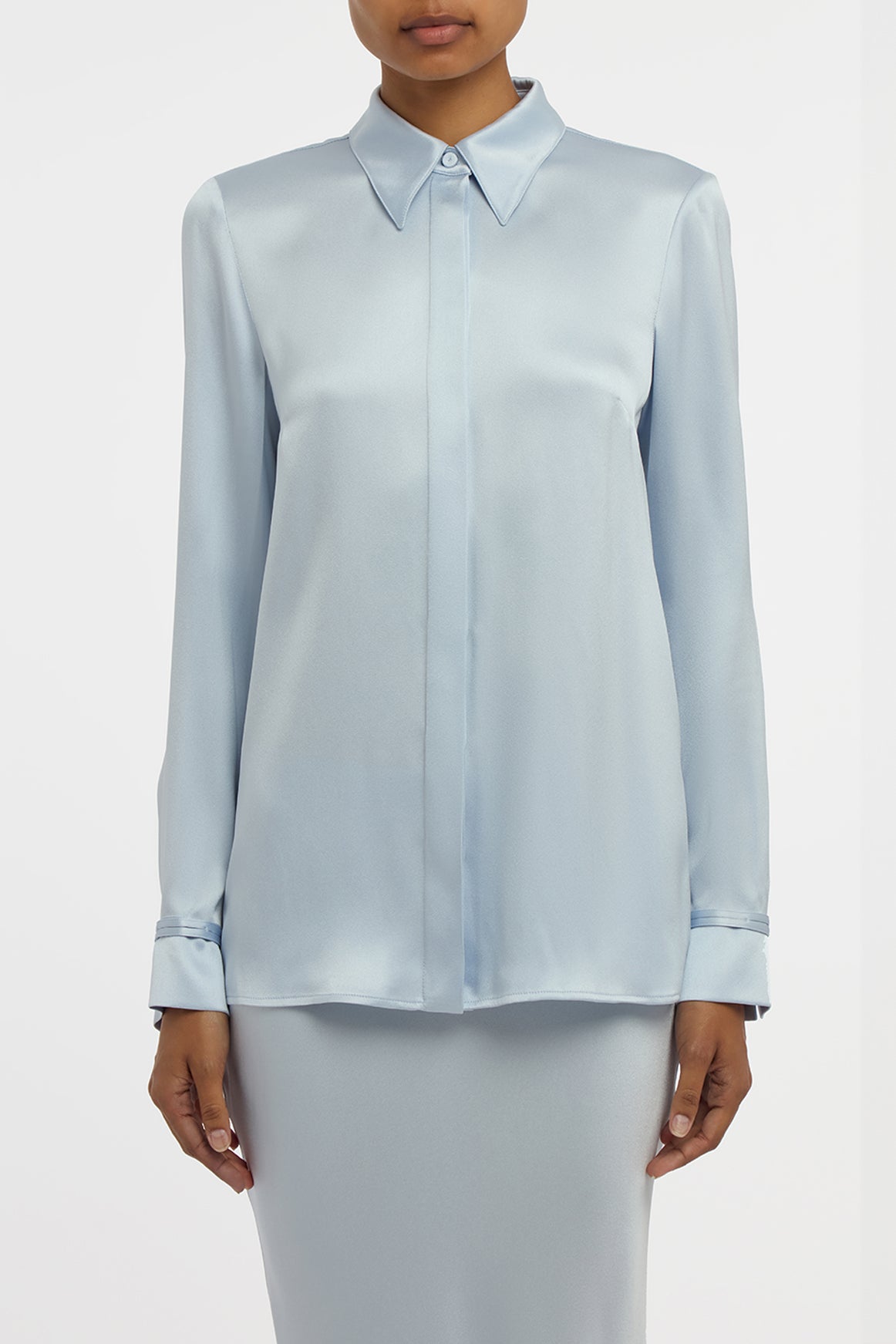 Cruz Shirt in Light Blue Silk Satin