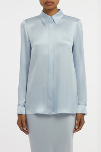 Cruz Shirt in Light Blue Silk Satin