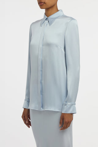 Cruz Shirt in Light Blue Silk Satin