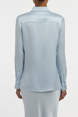 Cruz Shirt in Light Blue Silk Satin