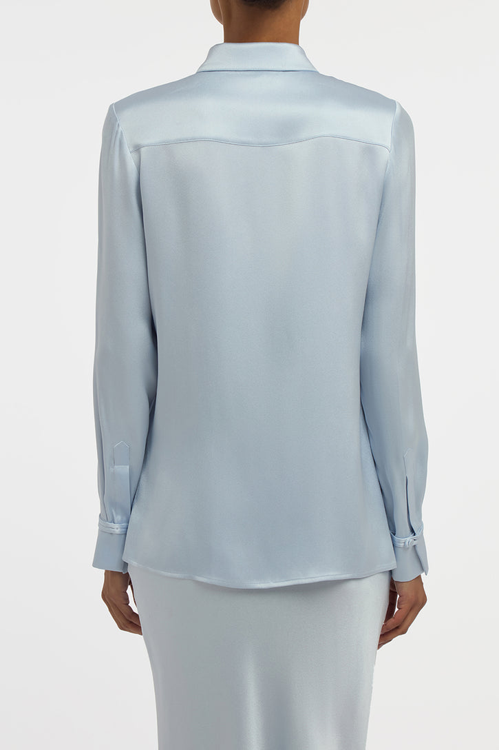 Cruz Shirt in Light Blue Silk Satin