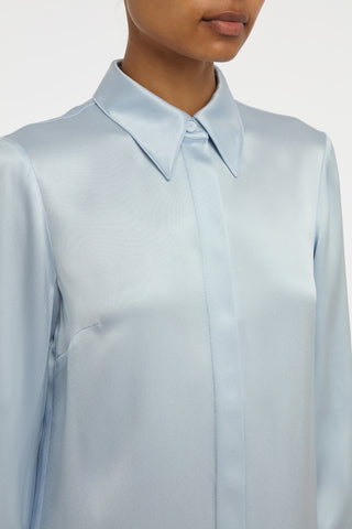 Cruz Shirt in Light Blue Silk Satin