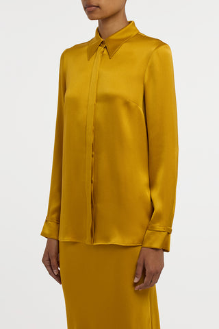 Cruz Shirt in Golden Birch Silk Satin