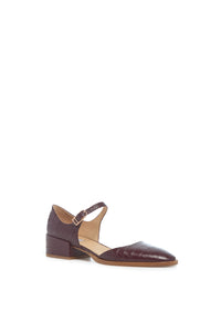 Riley Sandal in Bordeaux Crocodile Embossed Leather