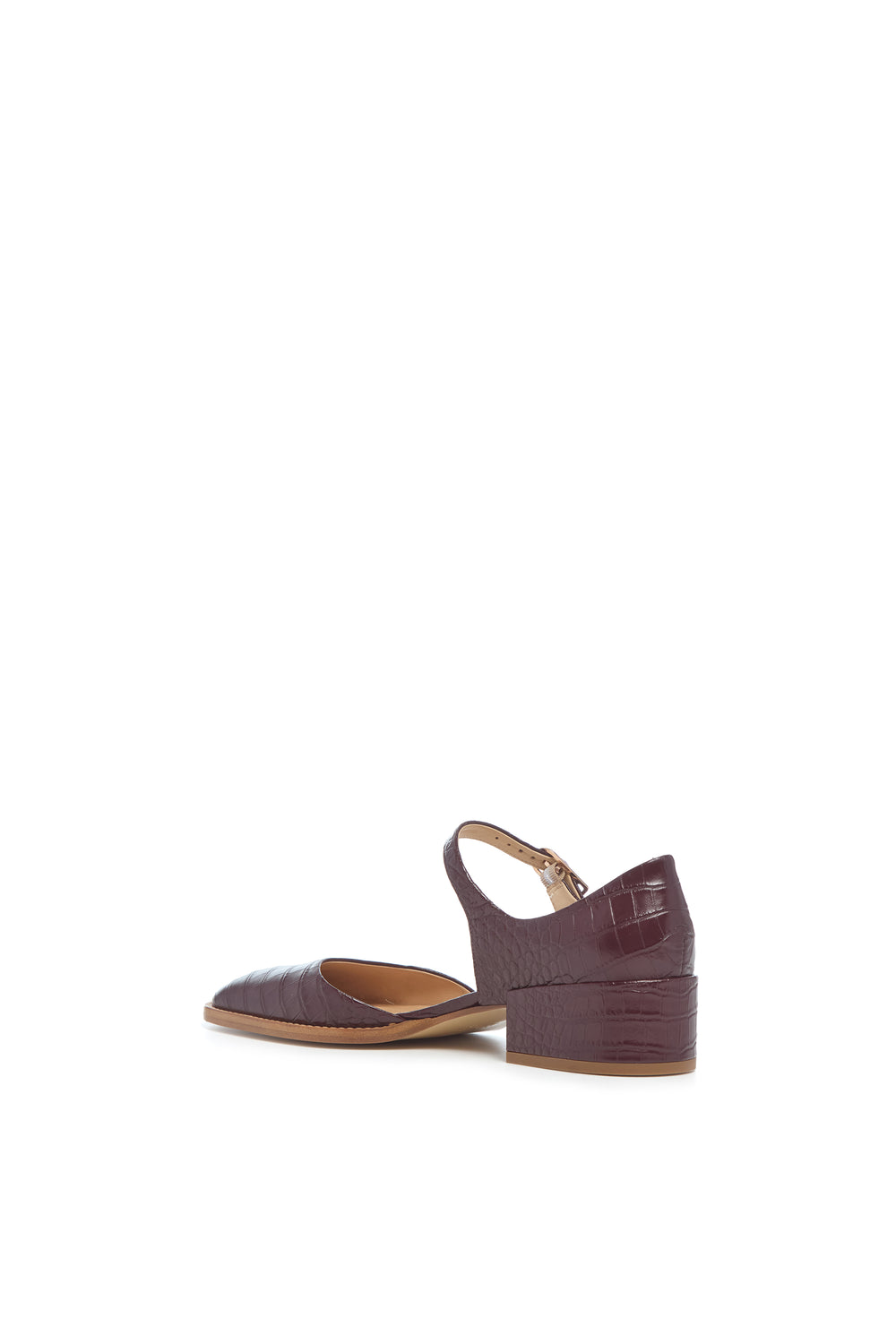 Riley Sandal in Bordeaux Crocodile Embossed Leather