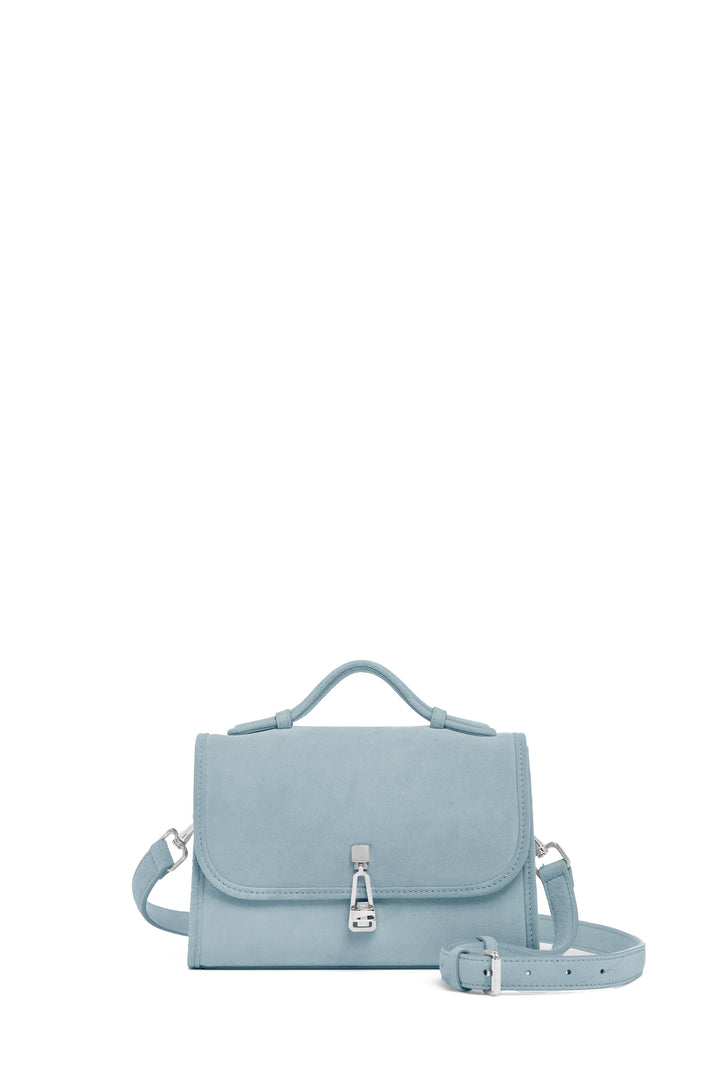 Small Leonora Flap Bag in Light Blue Suede