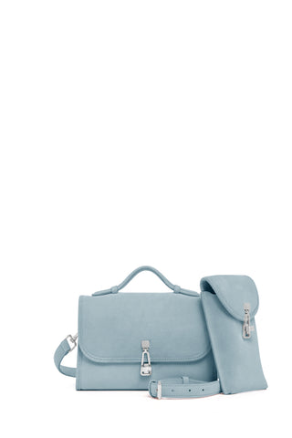 Small Leonora Flap Bag in Light Blue Suede
