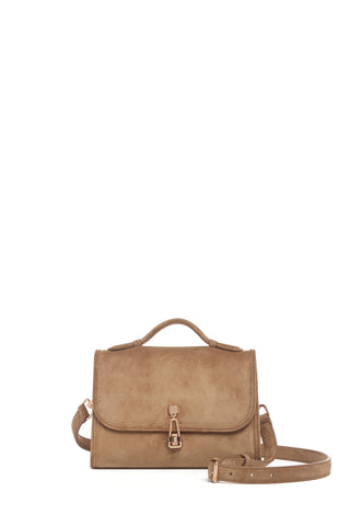 Small Leonora Flap Bag in Dark Sand Suede
