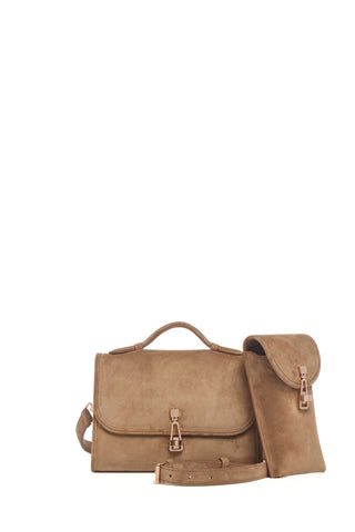 Small Leonora Flap Bag in Dark Sand Suede