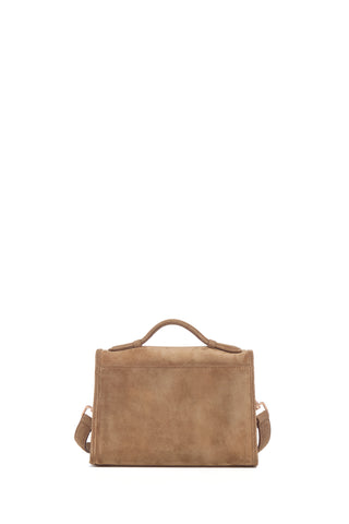 Small Leonora Flap Bag in Dark Sand Suede