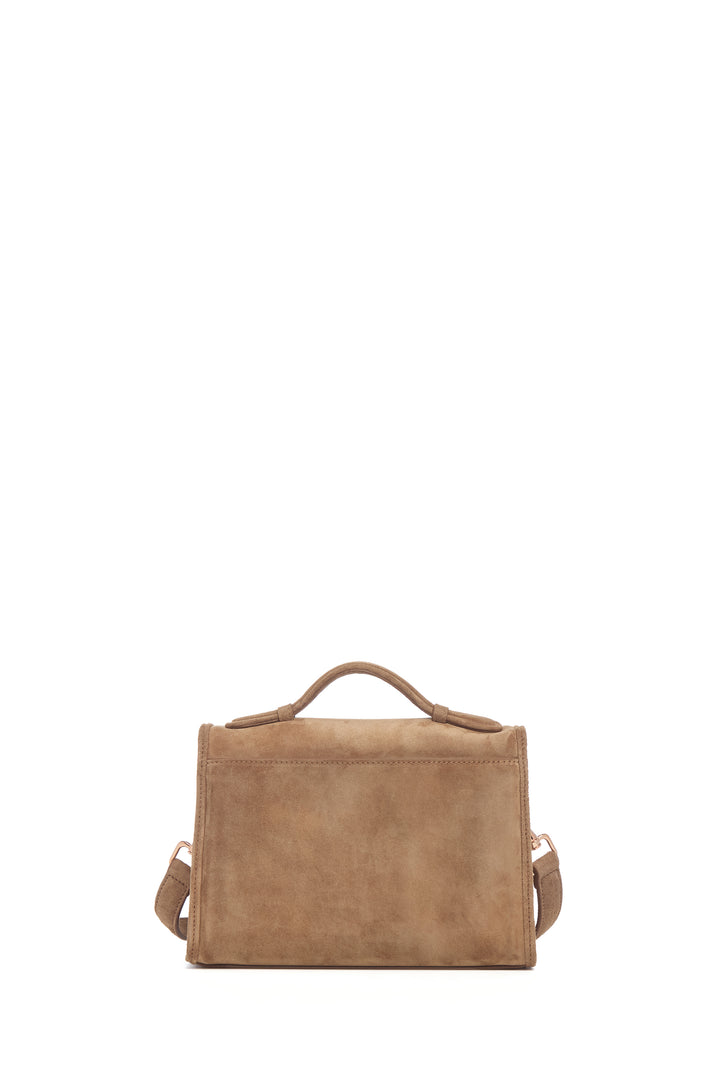 Small Leonora Flap Bag in Dark Sand Suede
