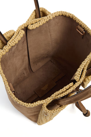 Small Marija Tote Bag in Dark Sand Suede & Raffia